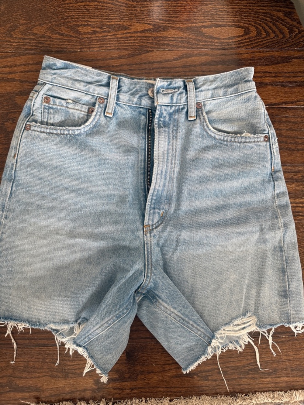 Agolde Light Blue Distressed High-Rise Jean Shorts